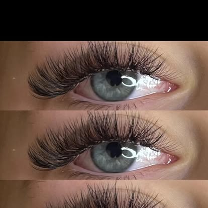 Close-up detail of wispy volume lash extensions